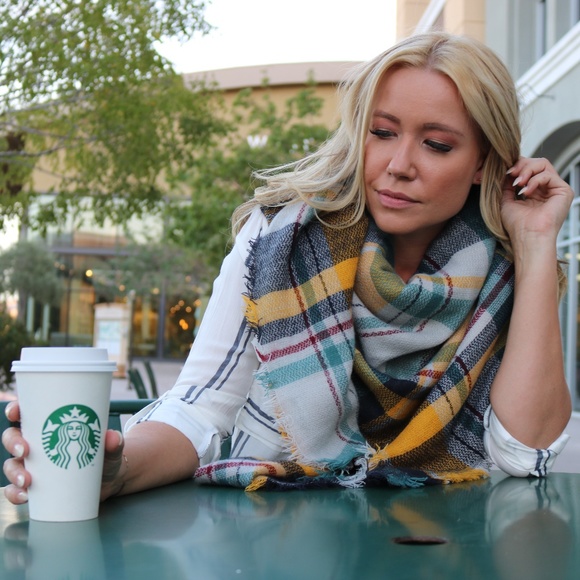 Willow Lane Accessories - Plaid Oversized Blanket Scarf Mustard